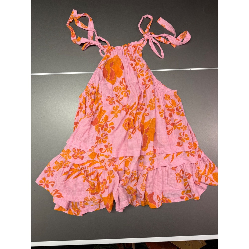 Free People Pink Orange Floral Cotton Gauze Tiered cottagecore boho petal core S